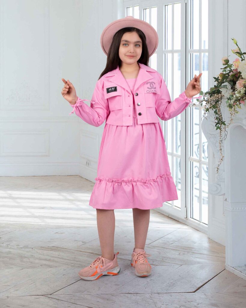 کت و سارافون کتان صورتی کتان مناسب نوجوان