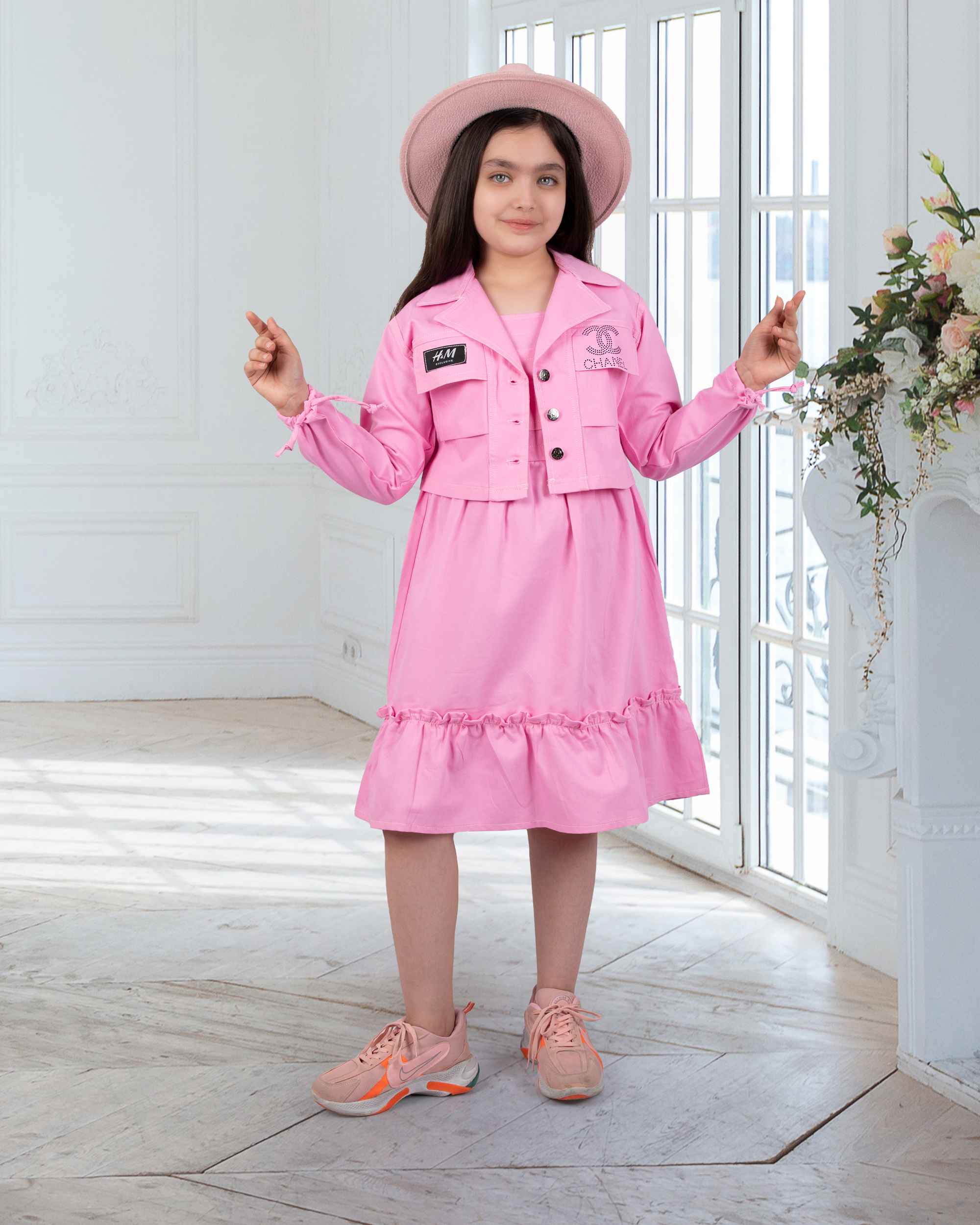 کت و سارافون صورتی کت و سارافون کتان صورتی کتان مناسب نوجوان