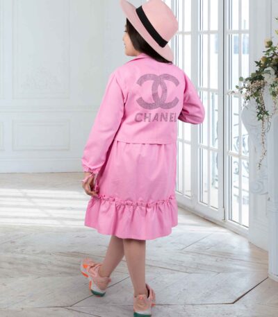 کت سارافون صورتی کتان مناسب نوجوان نمای پشت