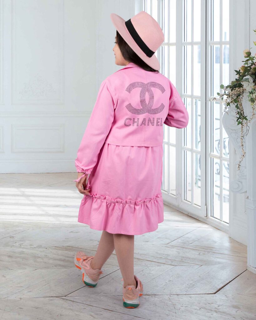 کت سارافون صورتی کتان مناسب نوجوان نمای پشت