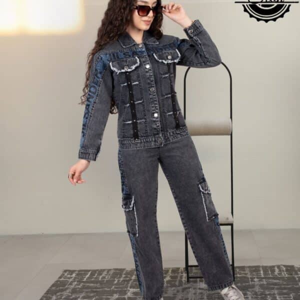 کت و شلوار جین نوجوان رنگ زغالی مناسب ۸ تا ۱۴ سال