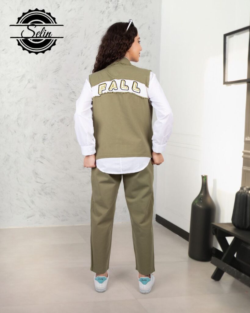 ست کتان سه تکه نوجوان مناسب 8 تا 14 سال رنگ سبز سدری نمای پشت