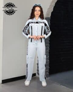 کت و شلوار لنین آنزیم شور شده دخترانه رنگ آبی کمرنگ