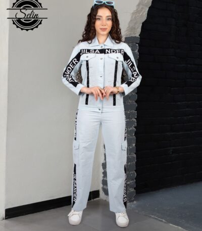 کت و شلوار لنین آنزیم شور شده دخترانه رنگ آبی کمرنگ