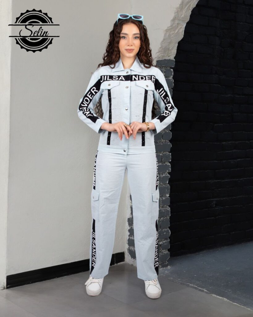 کت و شلوار لنین آنزیم شور شده دخترانه رنگ آبی کمرنگ