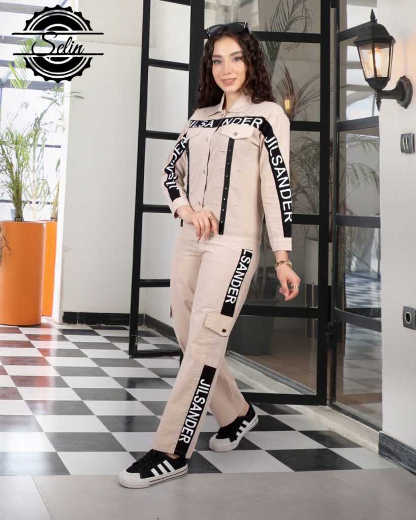 کت و شلوار لنین دخترانه رنگ کرم