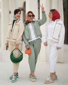 کراپ کت وشلوار تینیجر سه رنگ سفید سبز کرم