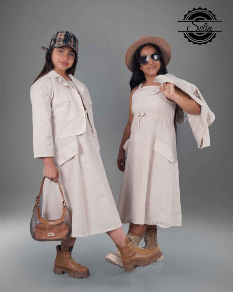 کت و سارافون کتان نازک آنزیم شور شده کرم رنگ سایز 50 تا 65