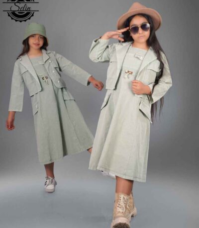 کت و سارافون کتان نازک آنزیم شور شده سبز رنگ سایز 50 تا 65