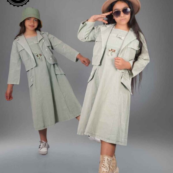 کت و سارافون کتان نازک آنزیم شور شده سبز رنگ سایز 50 تا 65