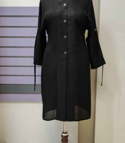 مانتو سایز بزرگ جلو دکمه مشکی مجلسی