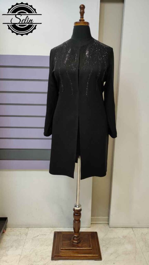 مانتو مجلسی نگین دار سایزبزرگ مشکی