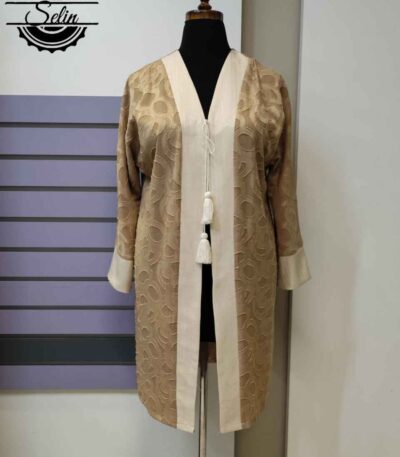 مانتو لنین زنانه نسکافه ای جلو باز