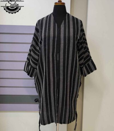 مانتو کیمونو راه راه مشکی اسپرت فری سایز تابستانی