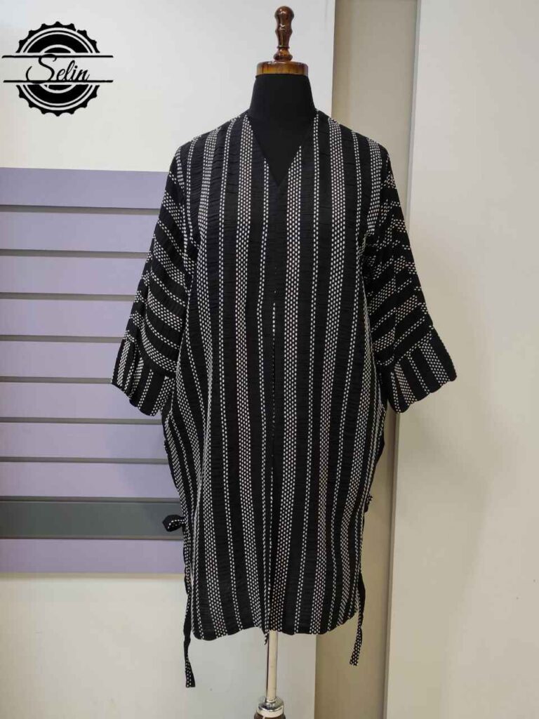 مانتو کیمونو راه راه مشکی اسپرت فری سایز تابستانی
