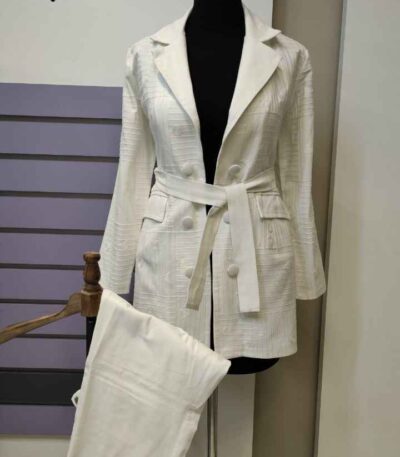 کت و شلوار لنین زنانه رنگ کرم