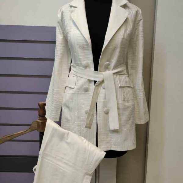 کت و شلوار لنین زنانه رنگ کرم